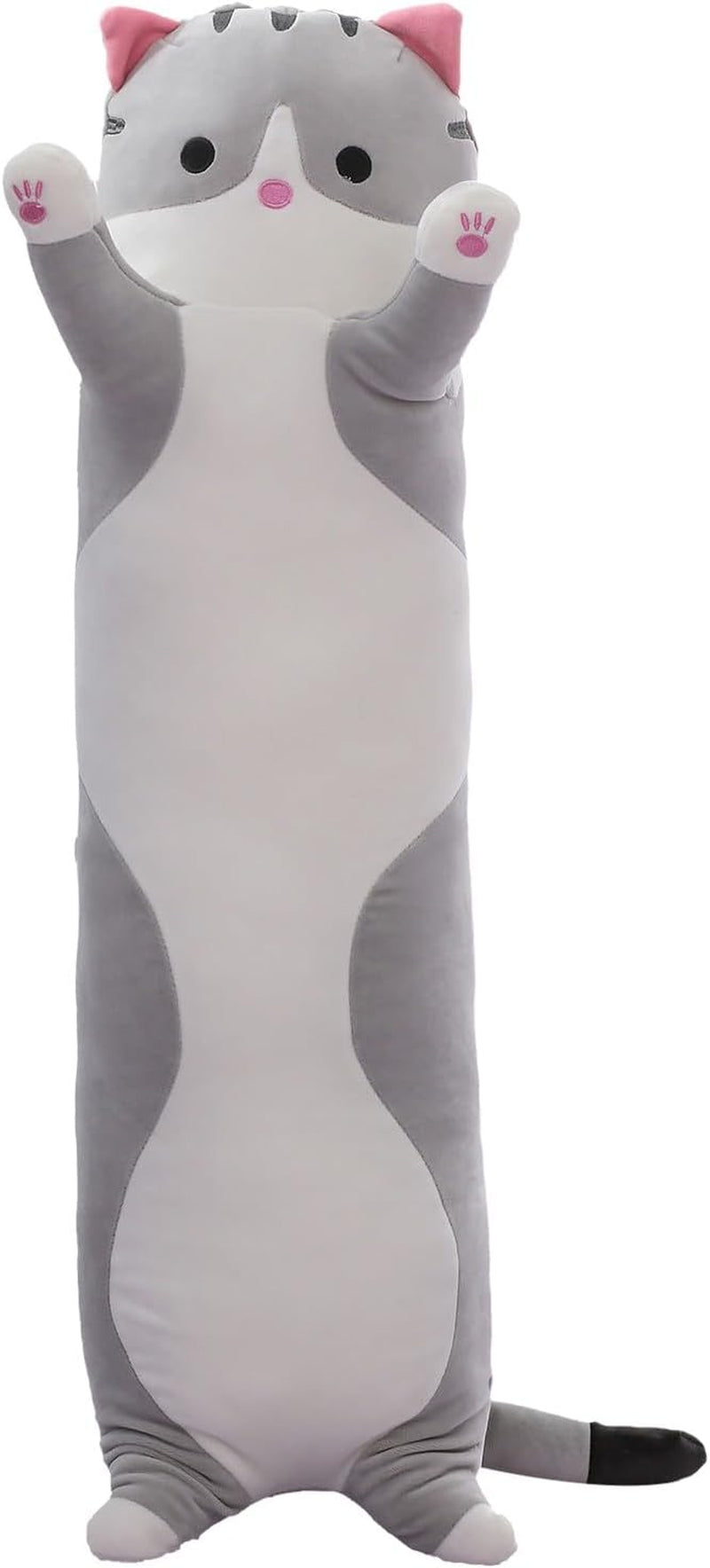 Cat Soft Pillow Plush Long Throw Sleeping Pillow Cotton Kitten Pillow Cuddly Stuffed Cute Plush Doll Gift for Girlfriend (Gray, 19.7Inch)