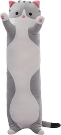 Cat Soft Pillow Plush Long Throw Sleeping Pillow Cotton Kitten Pillow Cuddly Stuffed Cute Plush Doll Gift for Girlfriend (Gray, 19.7Inch)