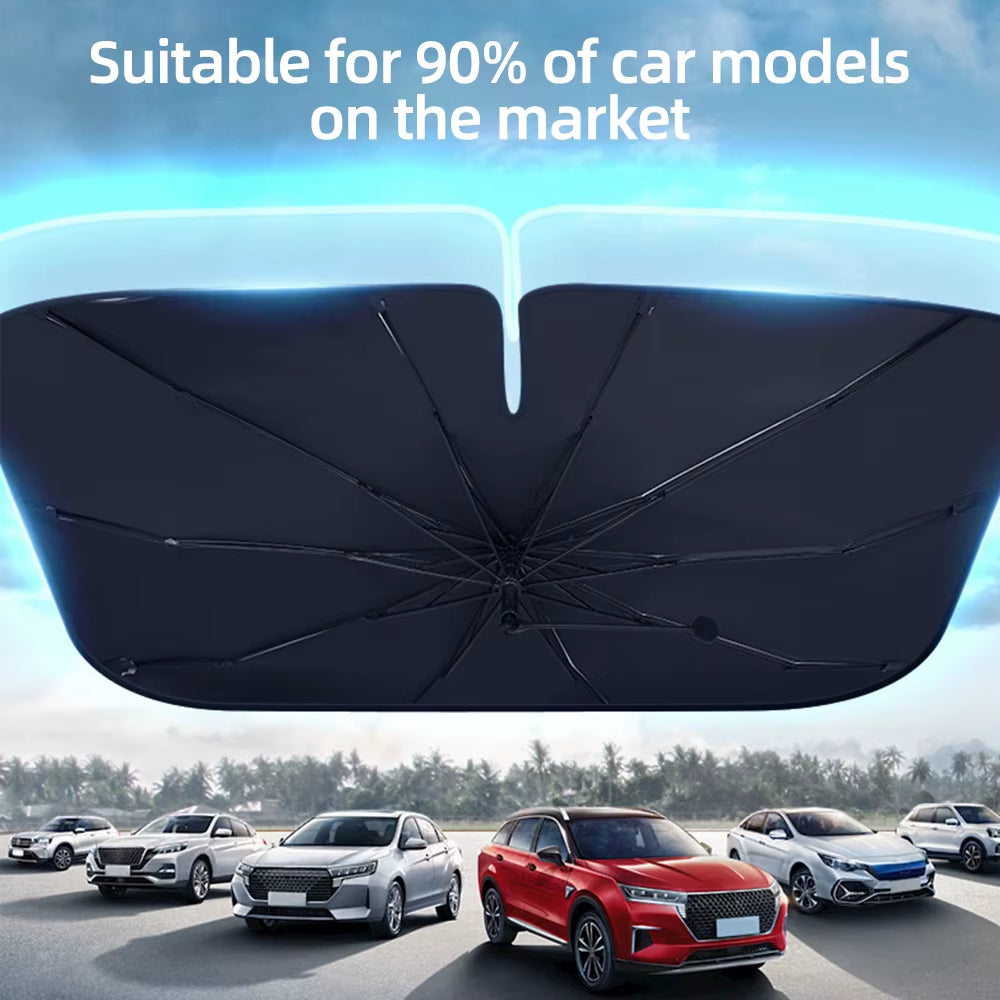SunShield 360 – Rotatable Umbrella-Style Car Windshield Sunshade with UV & Heat Protection