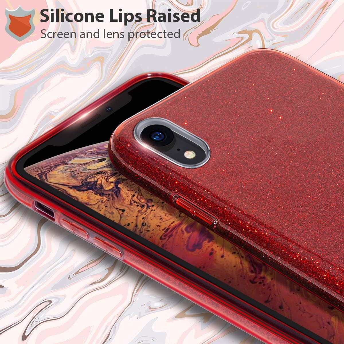 Iphone XR Case,Bling Sparkle Cute Girls Women Protective Case for Iphone XR 6.1"(Red)