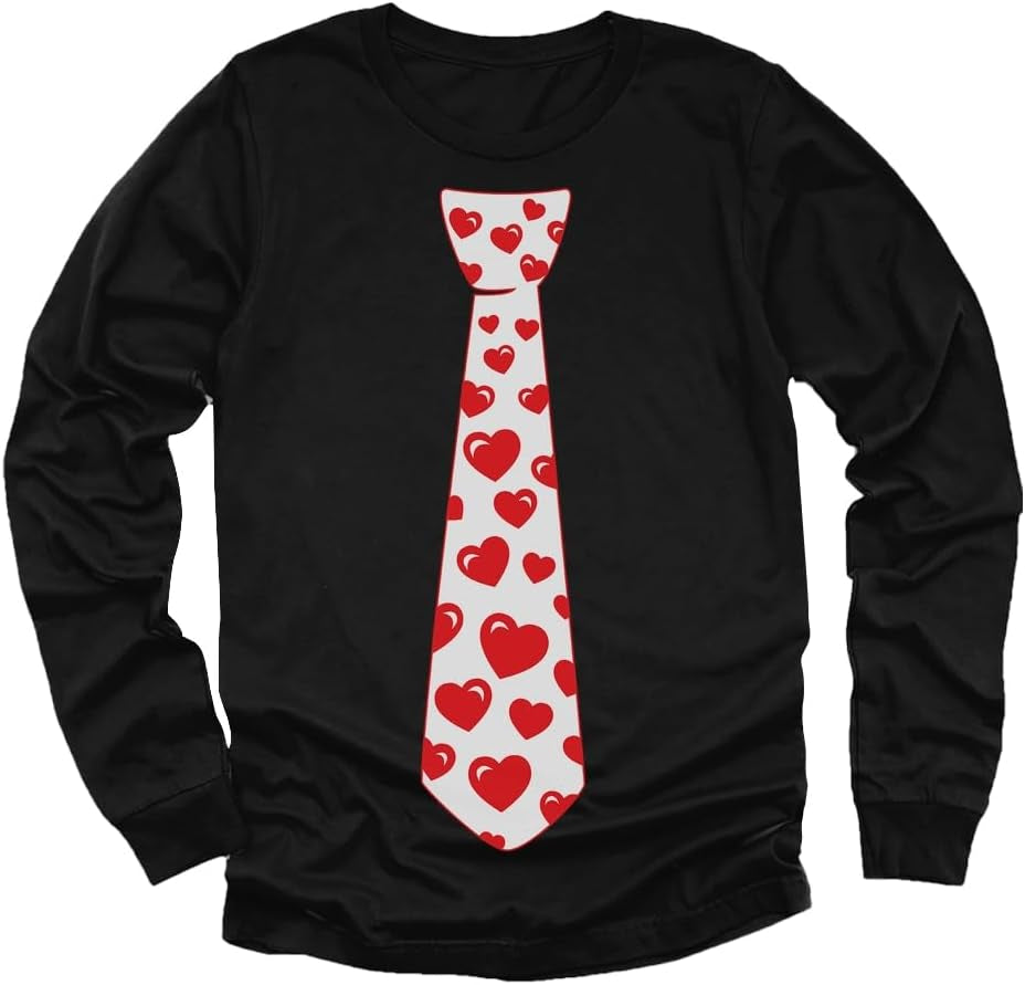 Red Hearts Tie Kids Valentines Day Shirt - ABC I Love You Long Sleeve Tee for Toddlers & Youth Boys Girls