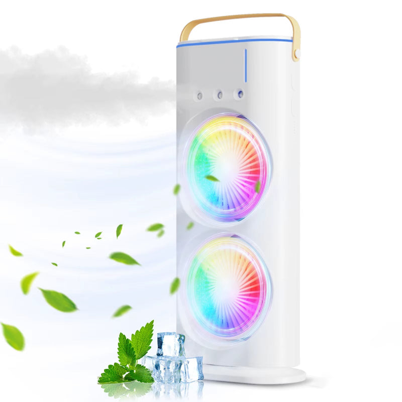 2-In-1 Dual Fan Three-Hole Spray Humidification Fan Water Cooling Fan Air Cooling Fan with RGB Colorful Lights Humidifier