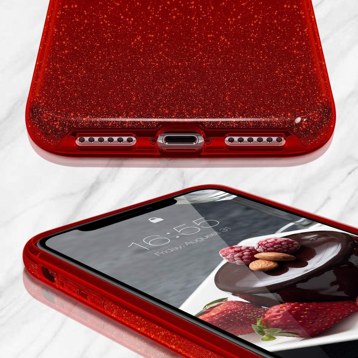 Iphone XR Case,Bling Sparkle Cute Girls Women Protective Case for Iphone XR 6.1"(Red)