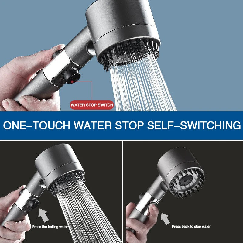 PureFlow High-Pressure Shower Head – 3-Mode Adjustable Spray with Massage Brush Filter for Ultimate Bathroom Relaxation