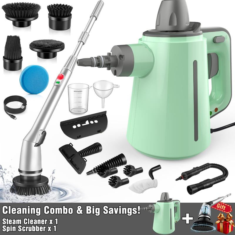 Pressurized Handheld Steam Cleaner & Rechargeable Spin Scrubber