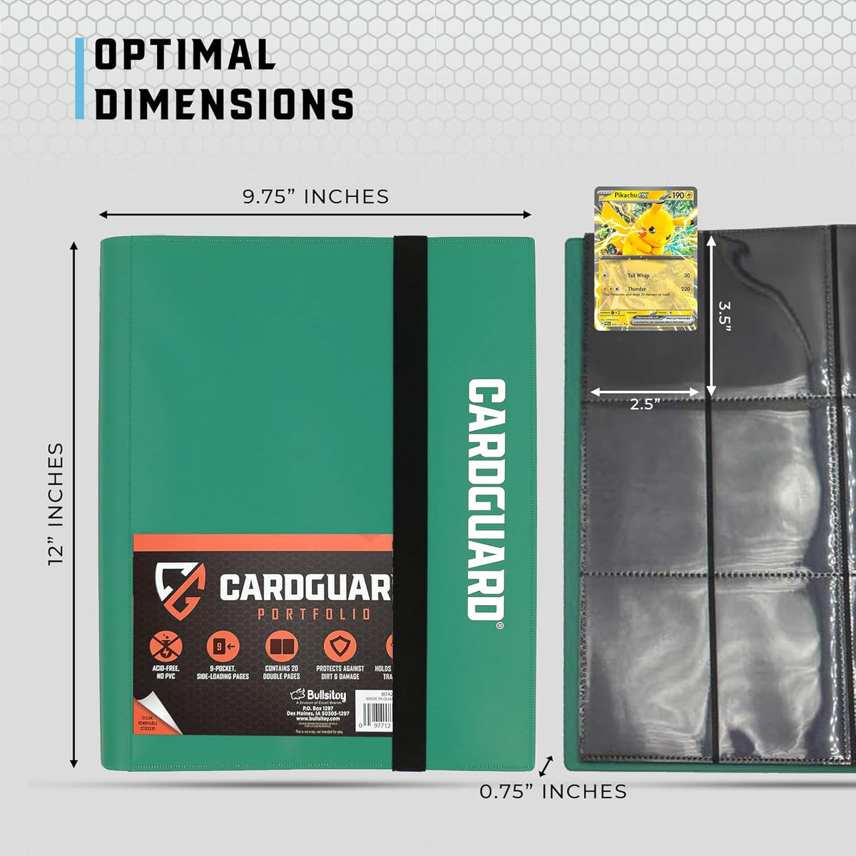 Trading Card Pro-Folio, 9-Pocket Side-Loading Pages, Holds 360 Cards, Dark Green