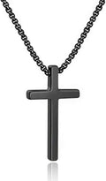 Valentines Gifts for Him Men Teen Boys -Cross Necklace for Men, Silver Black Gold Stainless Steel Plain Cross Pendant Necklace Box Chain 16-30 Inch
