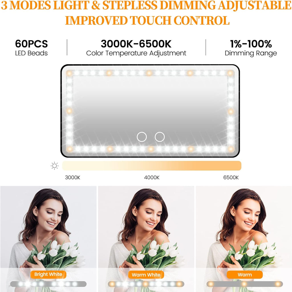 Car Sun Visor Vanity Mirror with Lights, Rechargeable Car Makeup Mirror Accessories, Birthday Gifts for Women Girl, 3 Light Modes, Dimmable Touch Led Screen, Universal for Car Truck